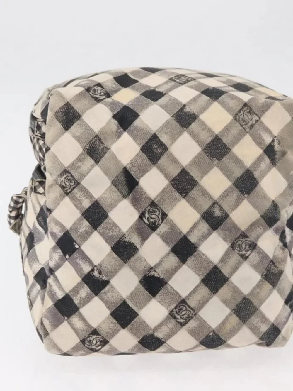 CHANEL Shoulder Bag Canvas Beige Silver CC Auth 177319
